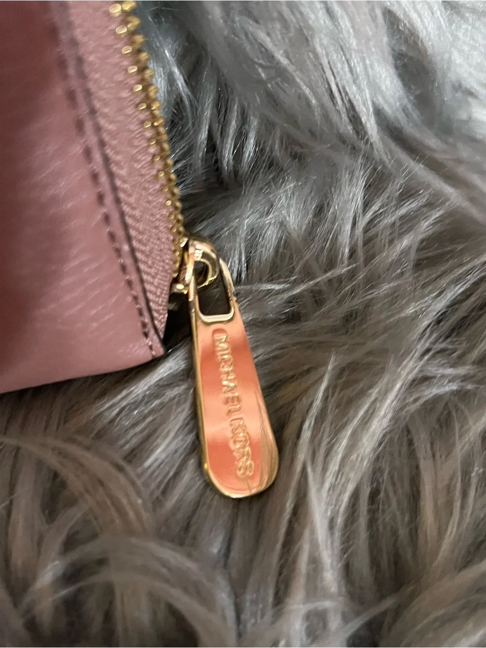 Michael Kors Rose Pink Pebbled Leather Zip Wallet with Gold Hardware